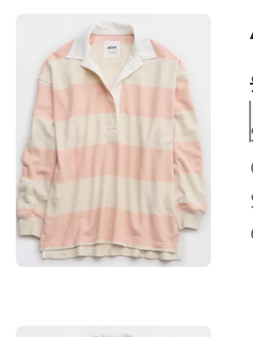 AERIE Long-Sleeve Rugby Shirt - Pink & Cream Stripes